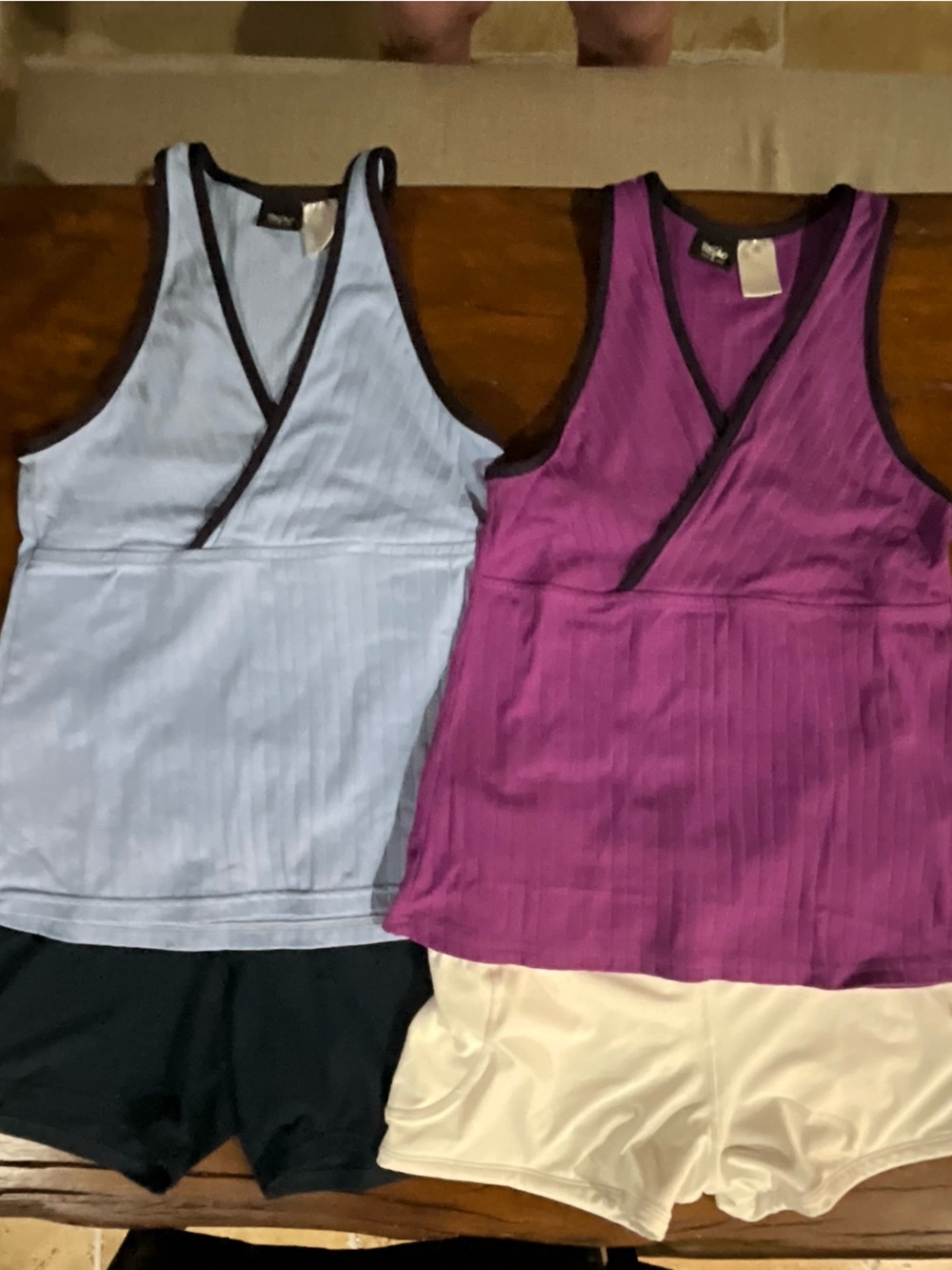 Pair of Mossimo Maroon & Blue Racerback Stretchy Exercise Tops S/M